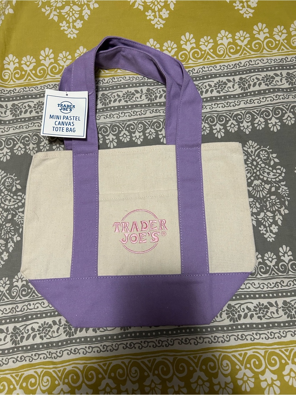 Trader Joe's Lavender and Natural Canvas Mini Tote. New! Limited edition.